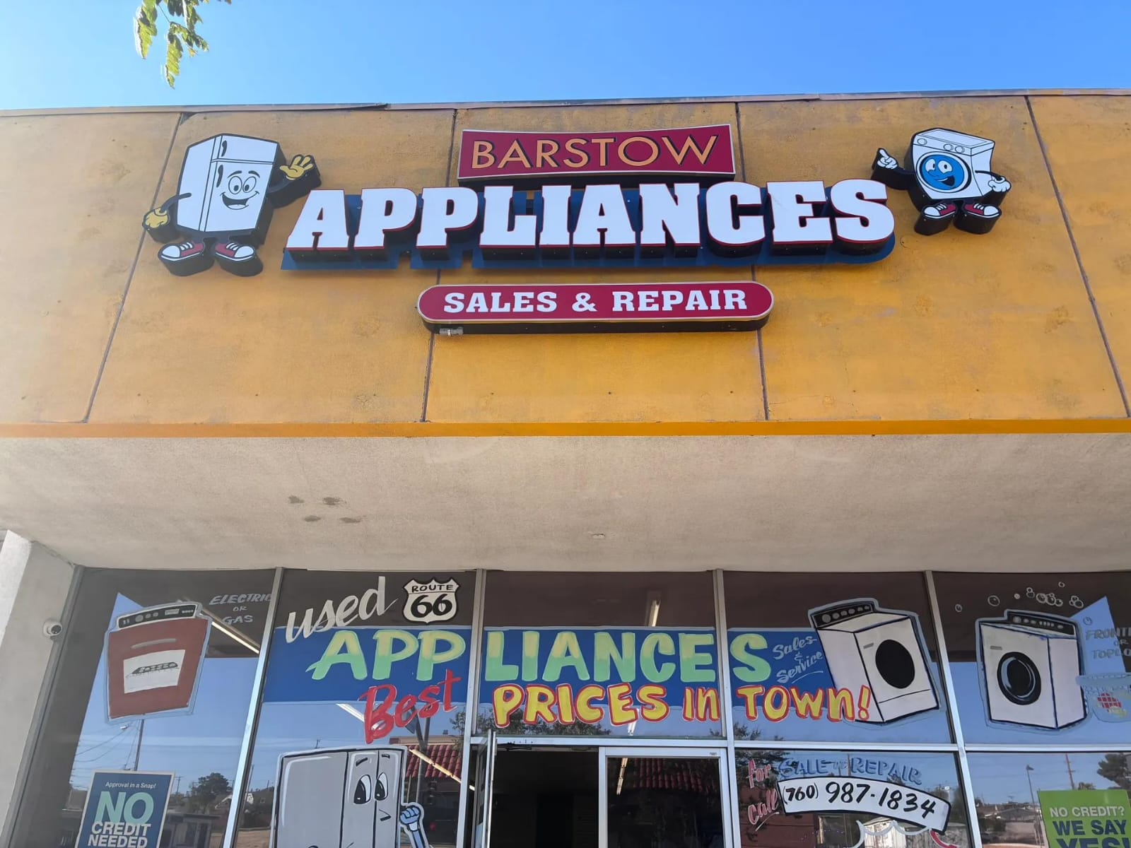 Barstow Appliances Sales & Repair storefront on Route 66 in Barstow, CA